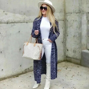 Long Navy Blue Knit Cardigan